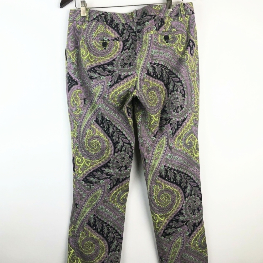J. Crew Print Capri Pants - Sovereign Paisley Lilac Chartreuse Office Ankle - Picture 3 of 9